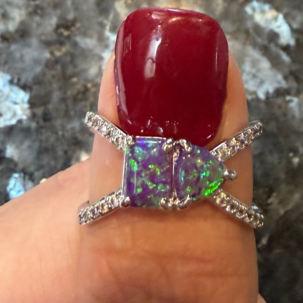 Elegant Silver and Purple Opal Ring